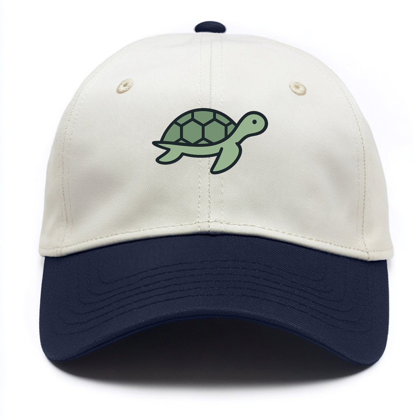 Sea Turtle - Green with shell pattern flat side profile - Two Tone Cap - Navy