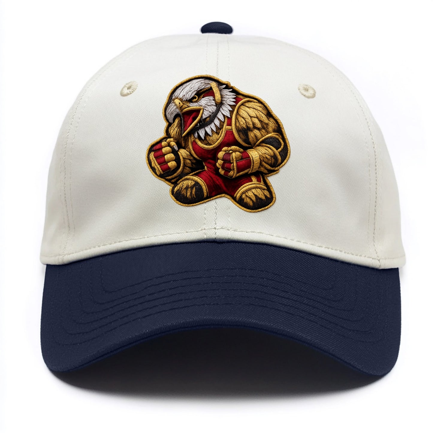 Embroidered patch design - WRESTLING EAGLE - fierce eagle with wrestling singlet in - Two Tone Cap - Navy