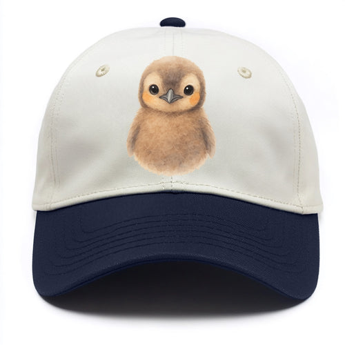 Baby King Penguin - orange cheek patches, fluffy brown, large eyes, front-facing, - Two Tone Cap