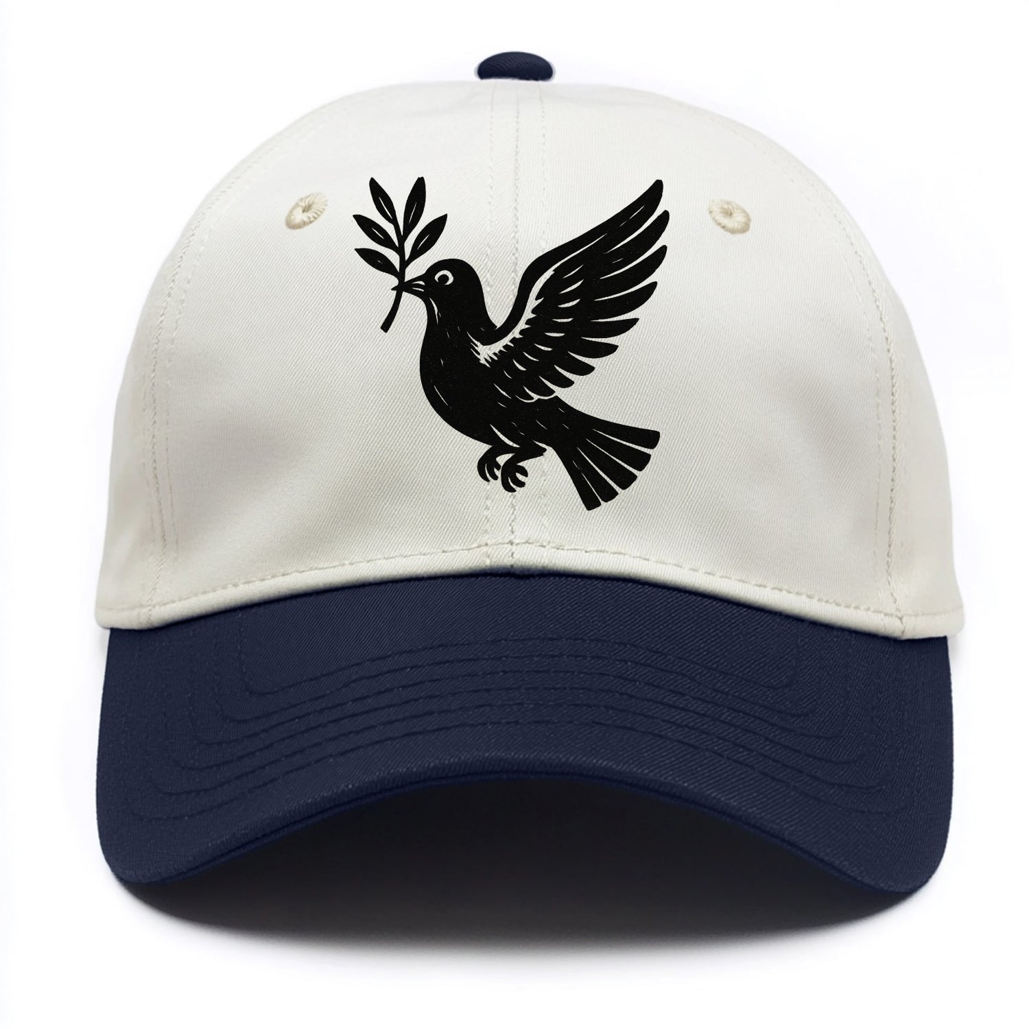 Dove carrying olive branch - peace movement ink painting - Two Tone Cap - Navy