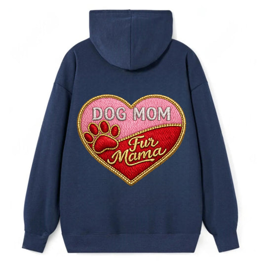DOG MOM HEART - heart with paw print in pink and red , fur mama - Classic Pullover Hoodie - Navy