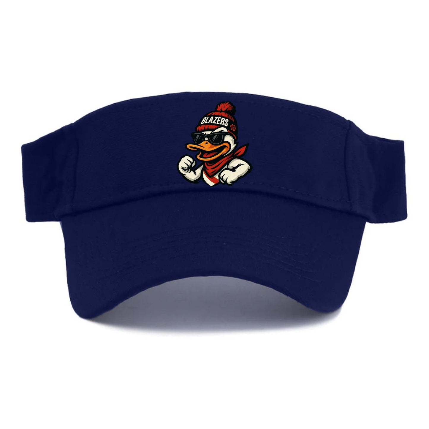 Oregon Duck wearing Trail Blazers beanie with rose patch and wayfarer sunglasses - Visor - Navy