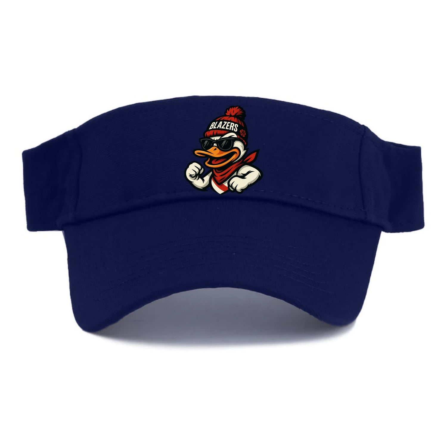Oregon Duck wearing Trail Blazers beanie with rose patch and wayfarer sunglasses - Visor - Navy