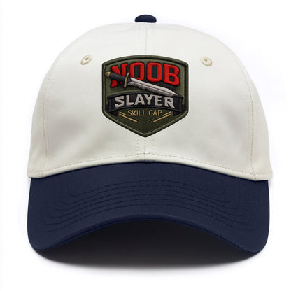 NOOB SLAYER - sword through noob text in red and silver , skill gap - Two Tone Cap - Navy