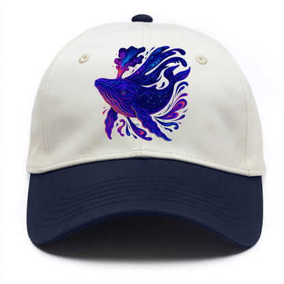 Majestic whale with body composed of galaxy clusters, stellar fins flowing like - Two Tone Cap - Navy