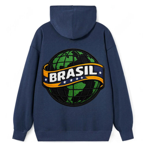 BRAZILIAN FLAG GLOBE - green globe with banner in green yellow blue , - Classic Pullover Hoodie