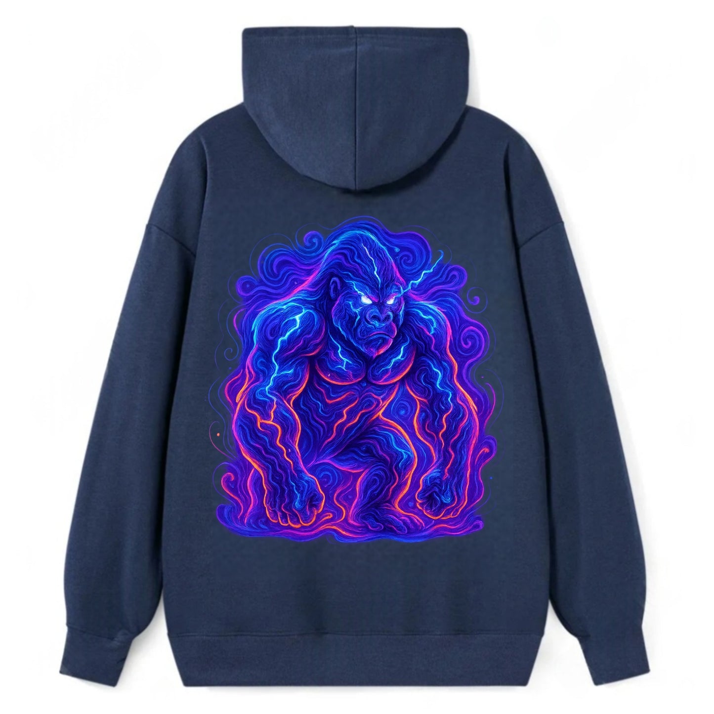 Mighty gorilla with electricity flowing through defined muscles, - Classic Pullover Hoodie - Navy