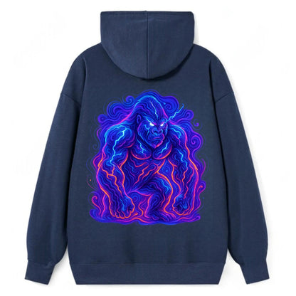 Mighty gorilla with electricity flowing through defined muscles, - Classic Pullover Hoodie - Navy