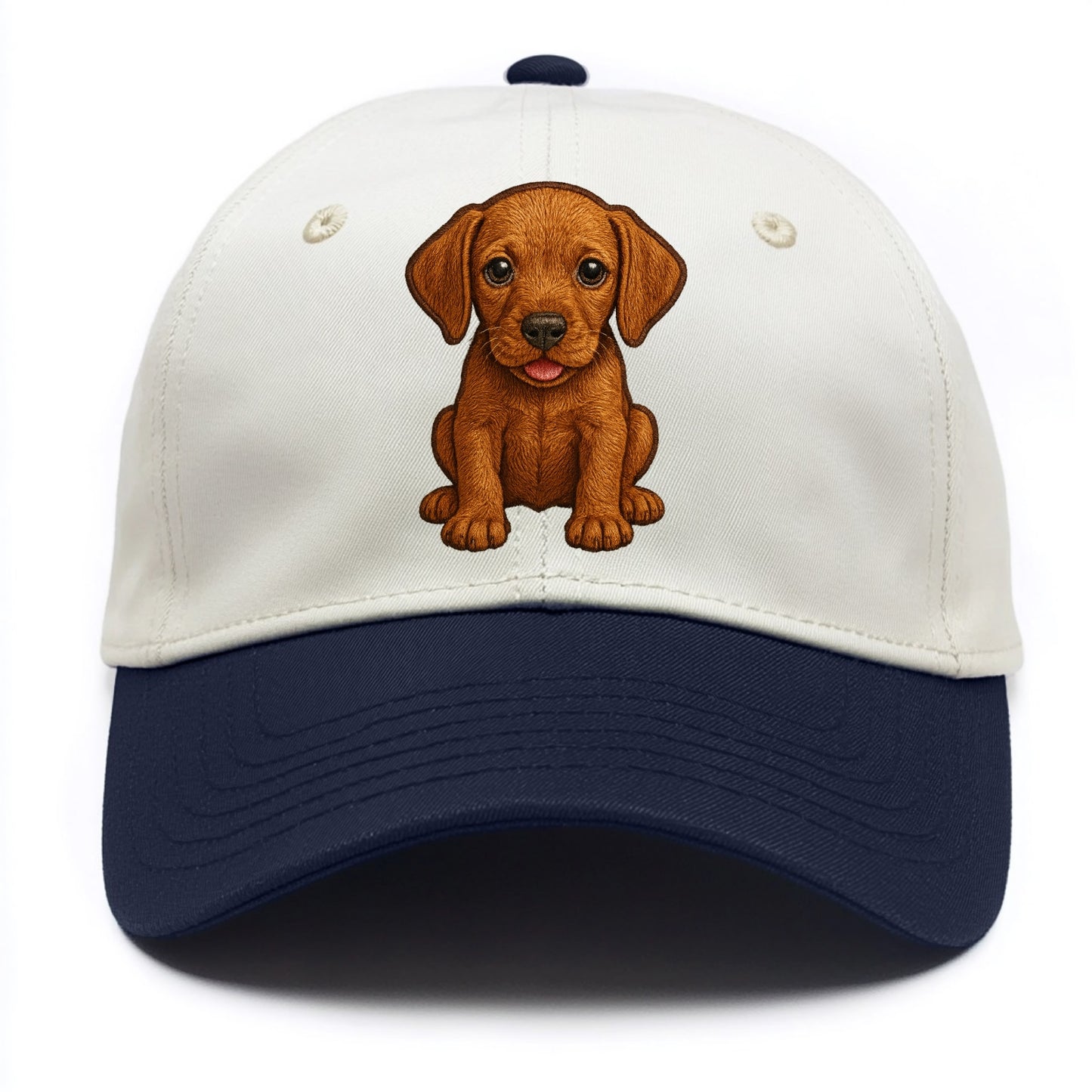 Baby Vizsla Puppy - golden rust coat, soulful eyes, athletic build, front-facing, - Two Tone Cap - Navy