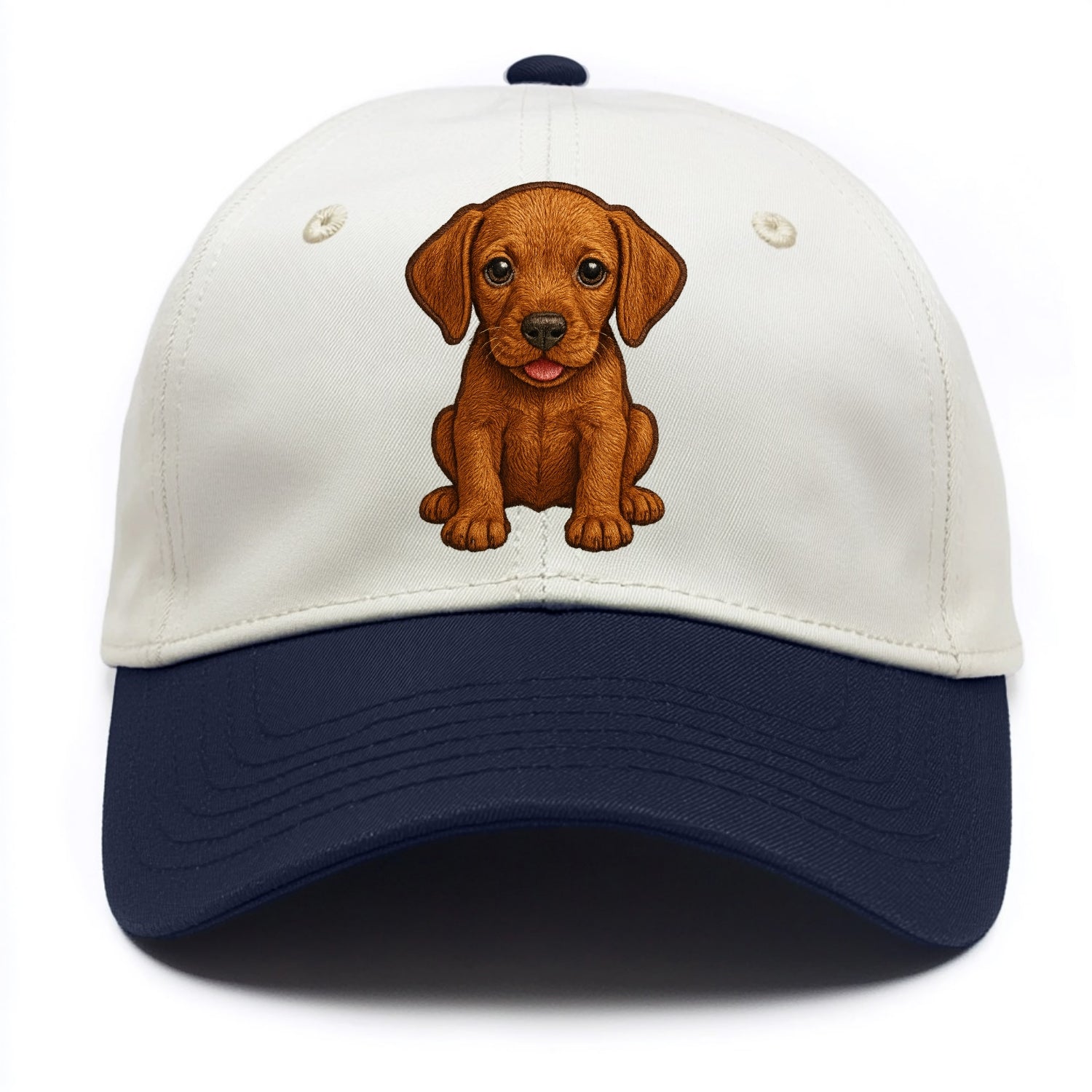 Baby Vizsla Puppy - golden rust coat, soulful eyes, athletic build, front-facing, - Two Tone Cap - Navy