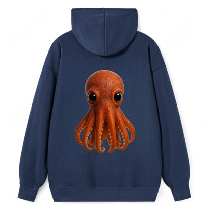 Baby Giant Pacific Octopus - reddish, smaller tentacles, expressive eyes, - Classic Pullover Hoodie - Navy