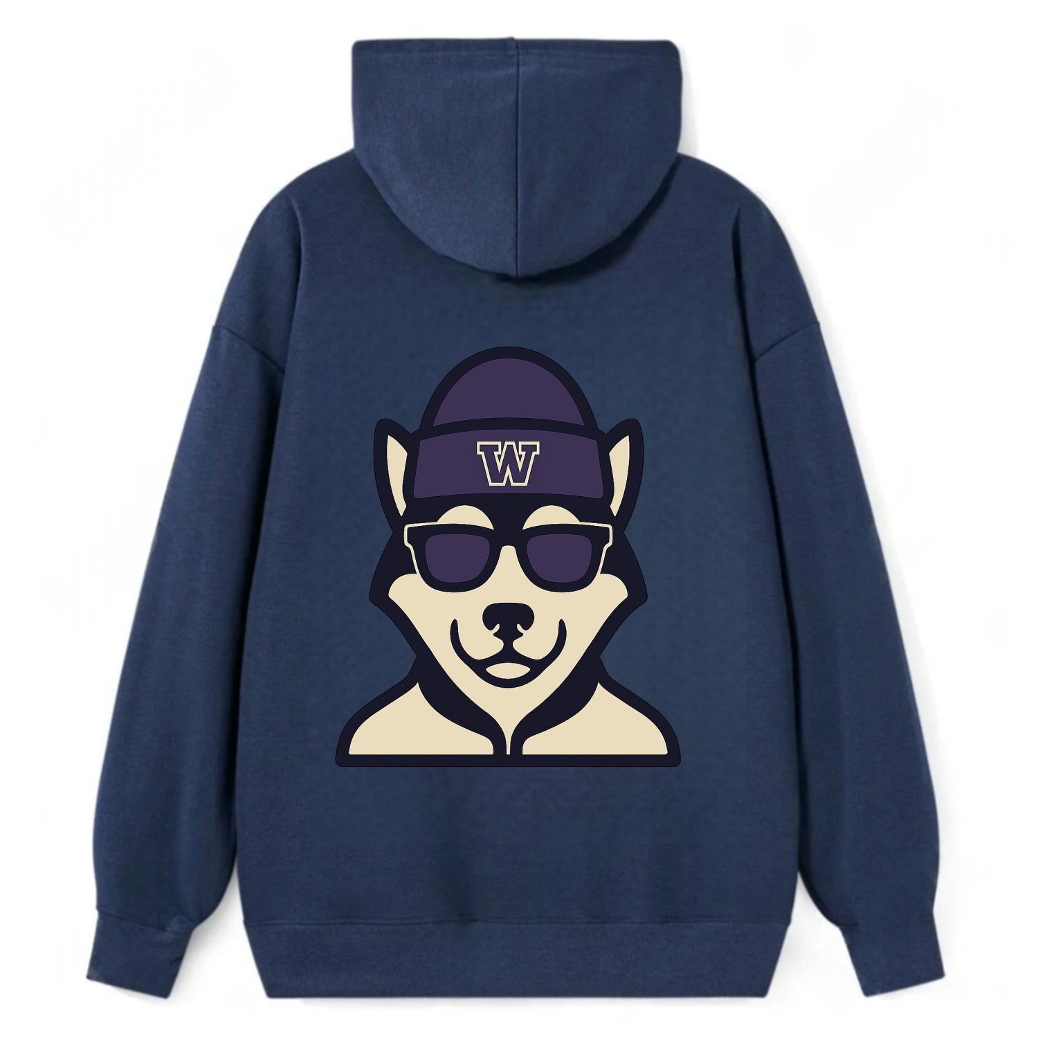 Seattle Husky wearing Washington beanie with W patch - Classic Pullover Hoodie - Navy