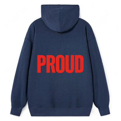 Bold typography design - "PROUD" - satisfied, honored, dignified - Classic Pullover Hoodie - Navy