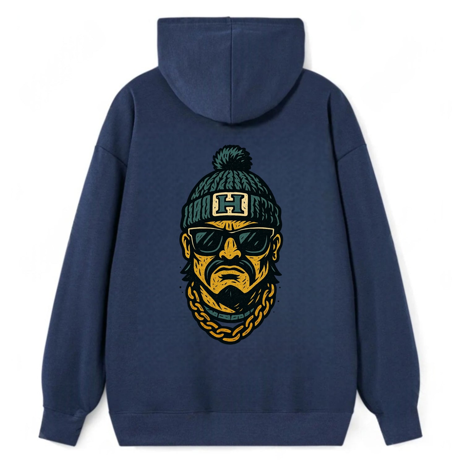Honolulu Warrior wearing Hawaii beanie with H patch - Classic Pullover Hoodie - Navy