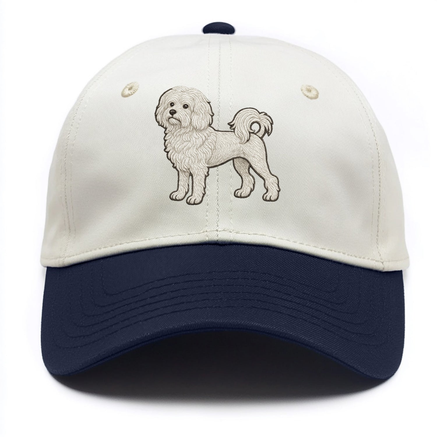 Löwchen - Little Lion Dog white embroidered pose - Two Tone Cap - Navy