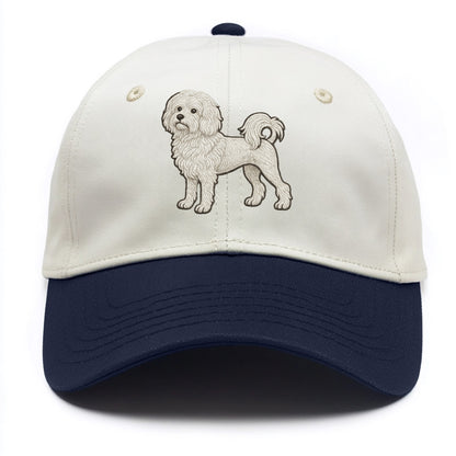 Löwchen - Little Lion Dog white embroidered pose - Two Tone Cap - Navy