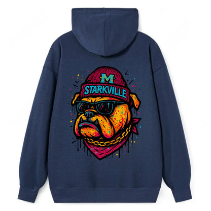 Starkville Bulldog wearing Mississippi State beanie with M patch - Classic Pullover Hoodie - Navy