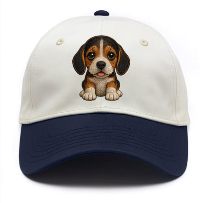 Baby Beagle Puppy - tricolor coat, long droopy ears, big pleading eyes, - Two Tone Cap - Navy