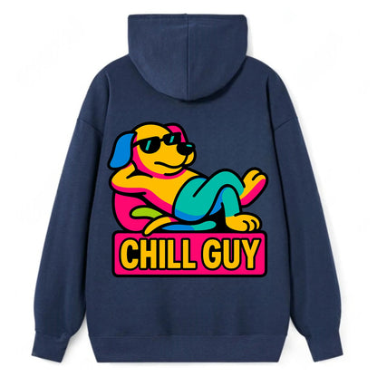 Super relaxed dog character lounging unbothered - "Chill Guy" meme - Classic Pullover Hoodie - Navy