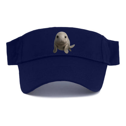 Baby Dugong - gray with paddle tail, gentle expression, whiskers, front-facing, sweet - Visor - Navy