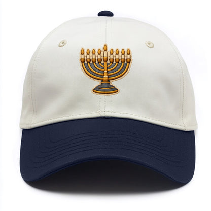MENORAH LIGHTS - nine branch candelabra in gold and blue , Hanukkah - Two Tone Cap - Navy