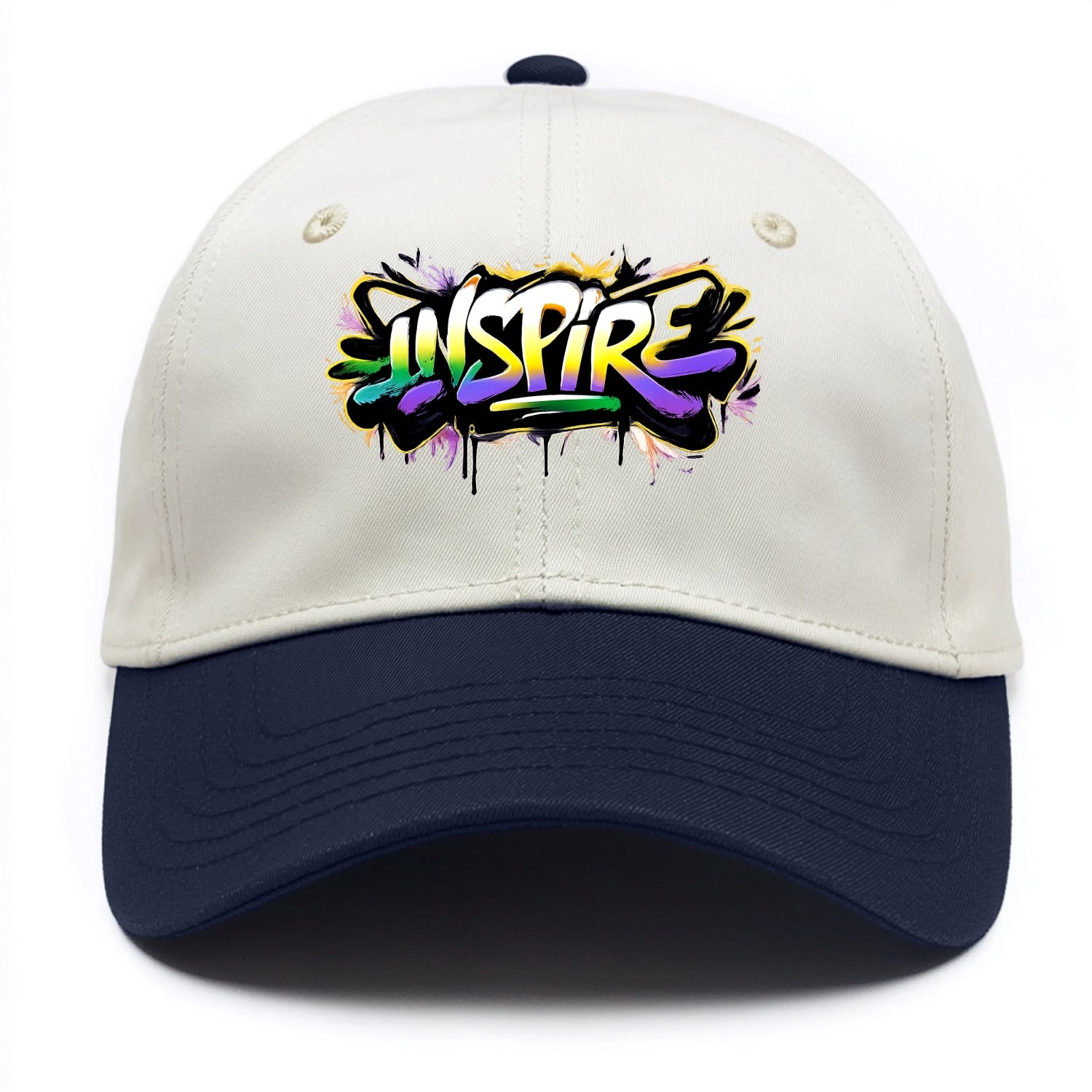 Bold typography design - "INSPIRE" - motivating others, being the spark - Two Tone Cap - Navy