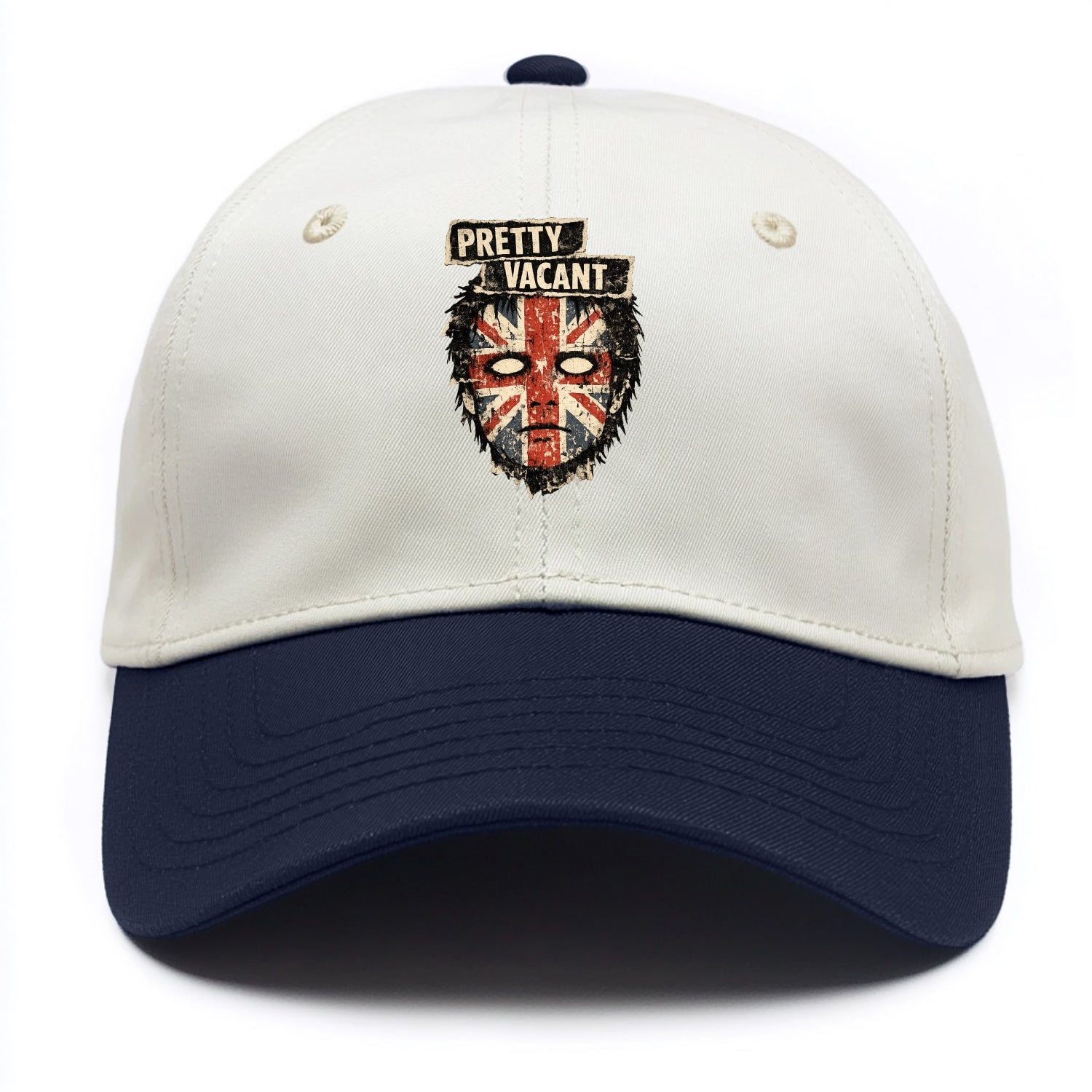 PRETTY VACANT | Blank stare Union Jack face | Empty expression | Punk nihilism | - Two Tone Cap - Navy