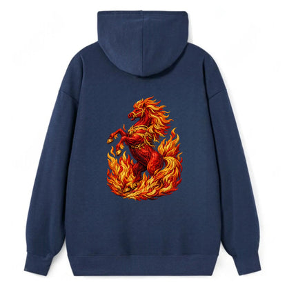 VICTORY BLAZE | Triumphant rearing horse in flames | Achievement - Classic Pullover Hoodie - Navy