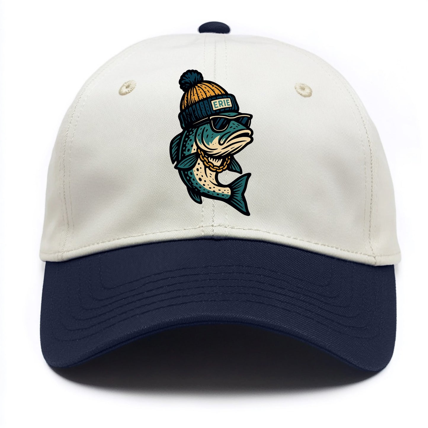 Erie Lake Trout wearing Erie beanie with - Two Tone Cap - Navy