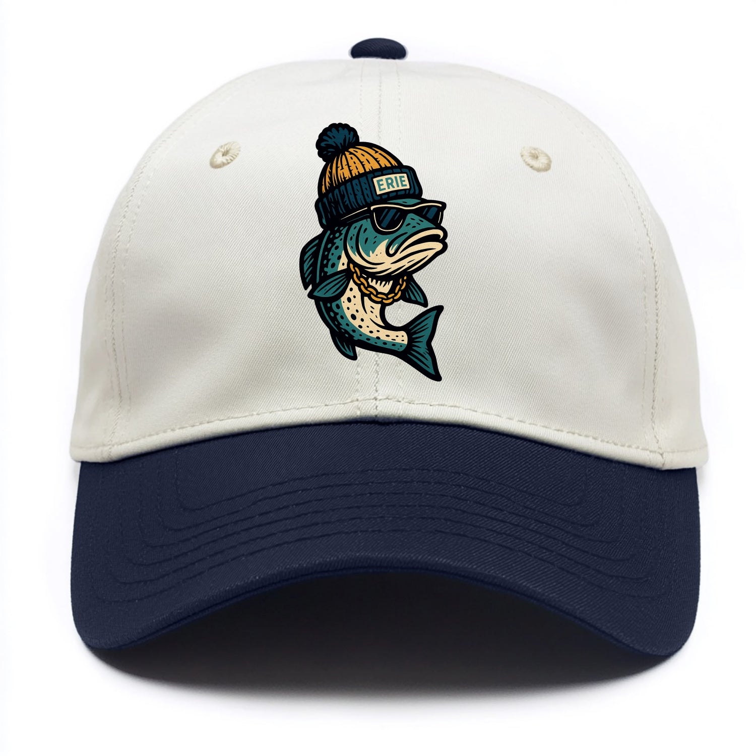 Erie Lake Trout wearing Erie beanie with - Two Tone Cap - Navy