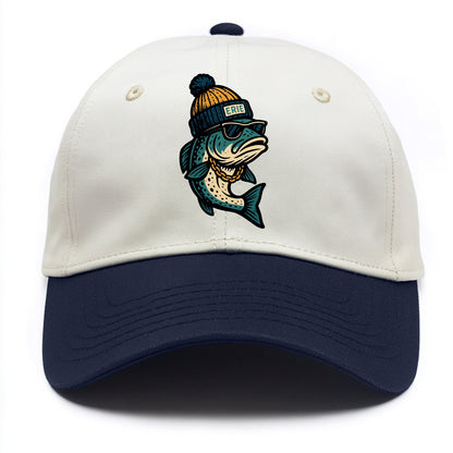 Erie Lake Trout wearing Erie beanie with - Two Tone Cap - Navy
