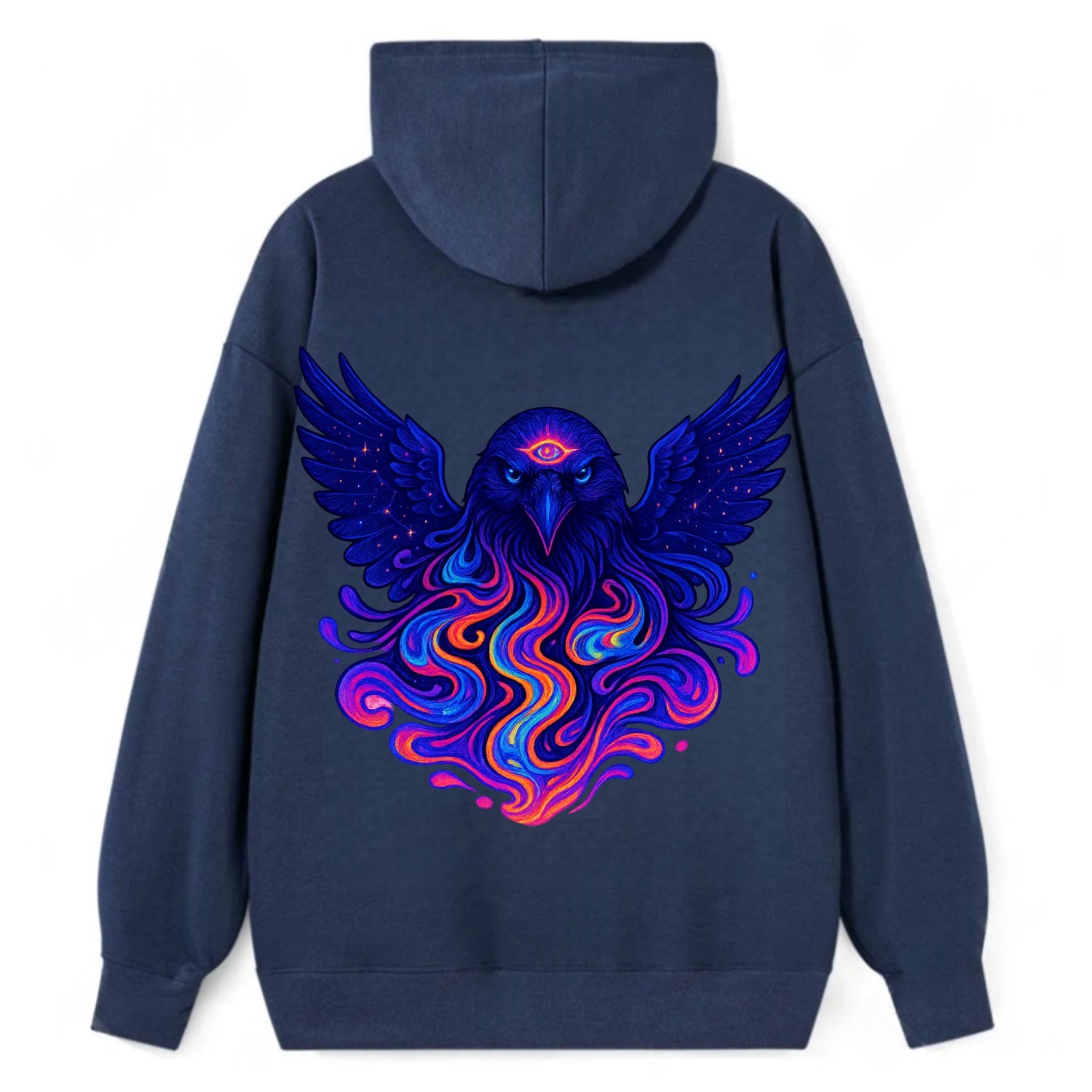 Mysterious raven with feathers showing future visions in neon colors, - Classic Pullover Hoodie - Navy