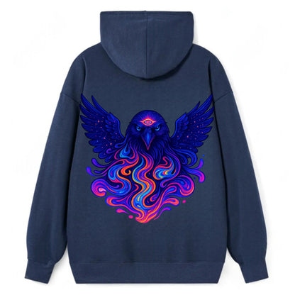 Mysterious raven with feathers showing future visions in neon colors, - Classic Pullover Hoodie - Navy