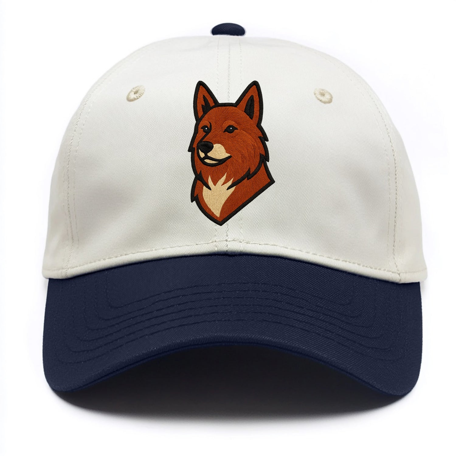 Finnish Spitz - Fox-red pointed ears embroidered pose - Two Tone Cap - Navy