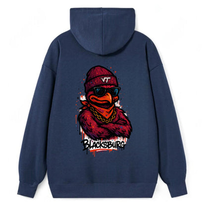 Blacksburg HokieBird wearing Virginia Tech beanie with VT patch - Classic Pullover Hoodie - Navy