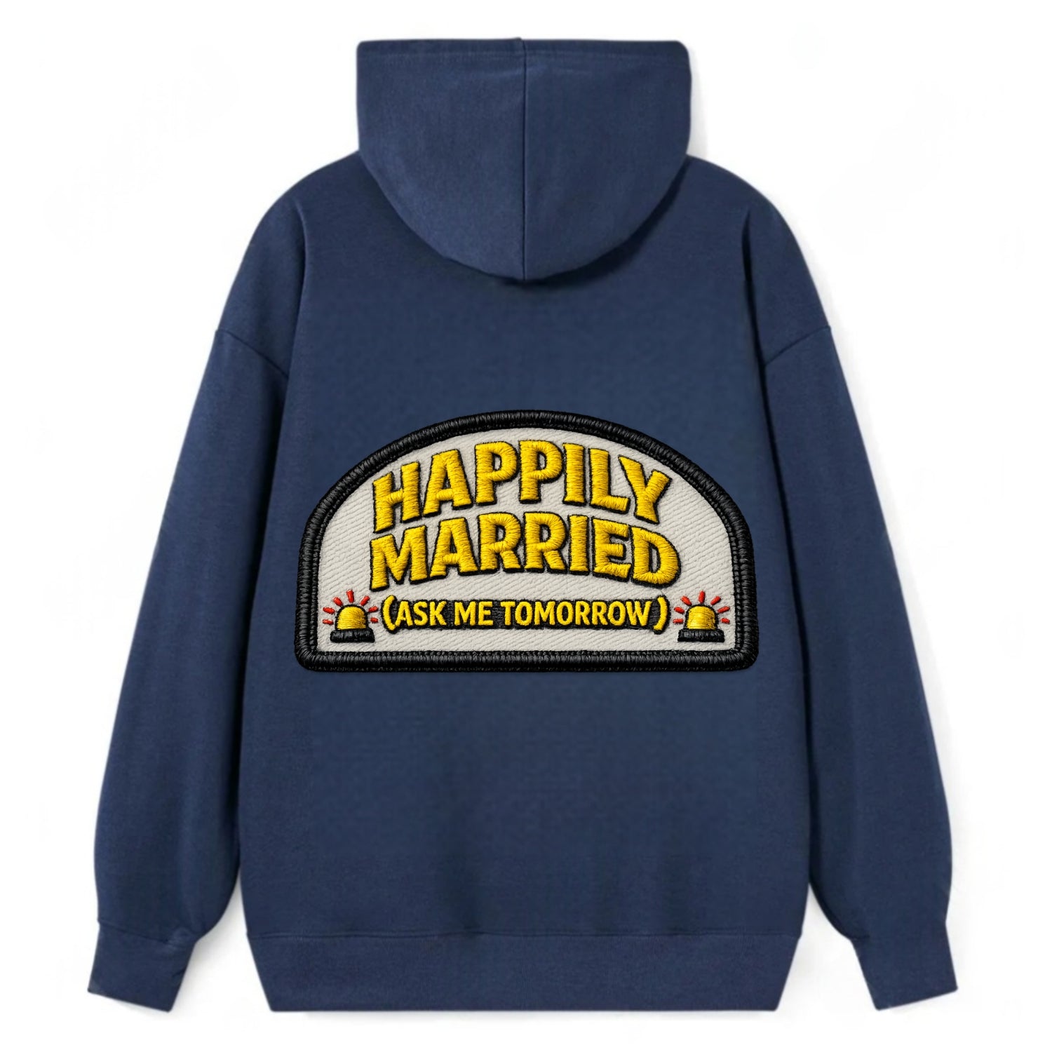 HAPPILY MARRIED  - yellow ask tomorrow - yellow - marital flux - Classic Pullover Hoodie - Navy