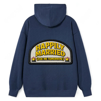 HAPPILY MARRIED  - yellow ask tomorrow - yellow - marital flux - Classic Pullover Hoodie - Navy