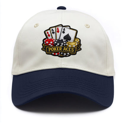 Embroidered patch design - POKER ACES - four aces with chips in red, black and gold - Two Tone Cap - Navy