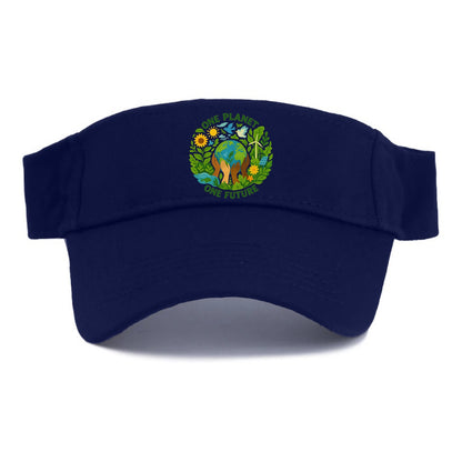 Globe surrounded by hands of all colors working together - "One Planet, One Future" - - Visor - Navy