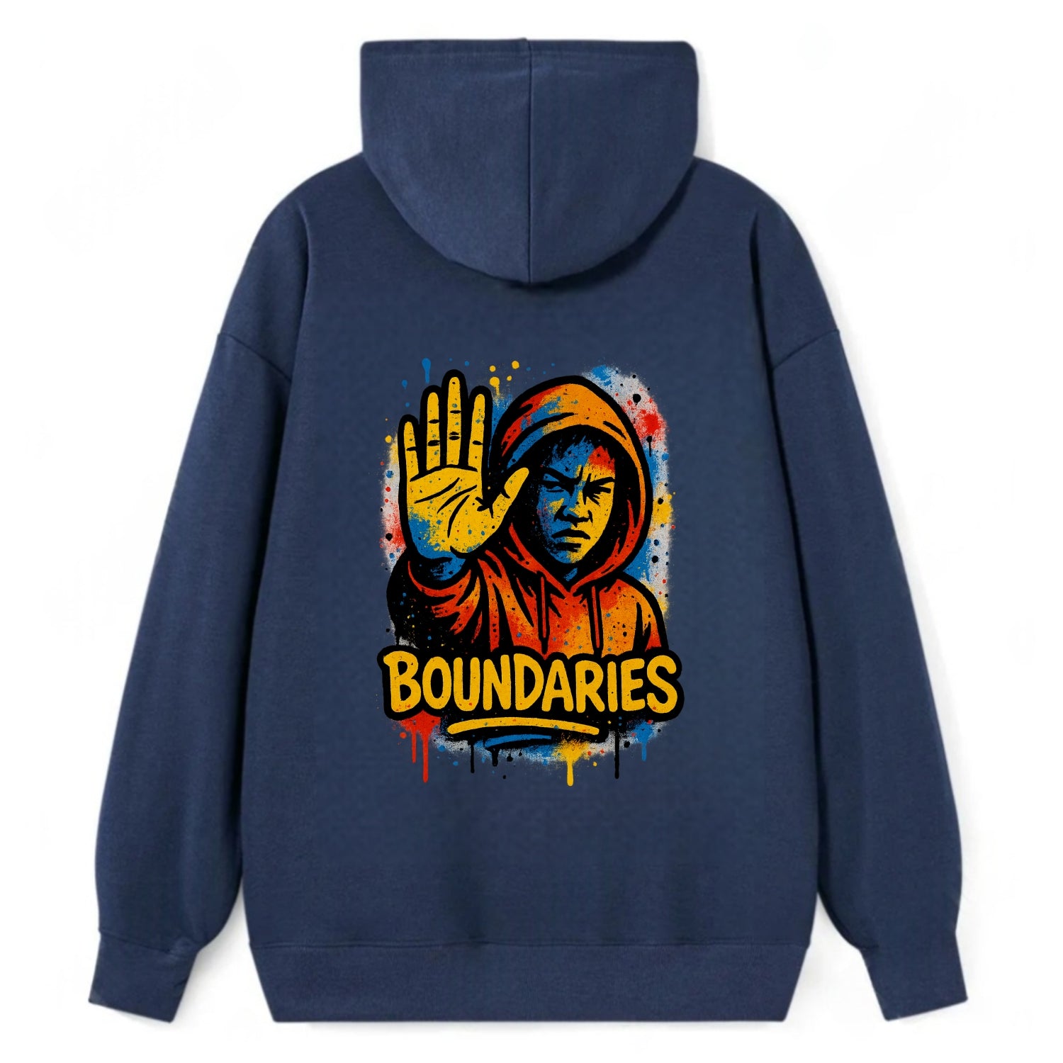 Person holding up hand in "stop" gesture - setting boundaries concept, - Classic Pullover Hoodie - Navy