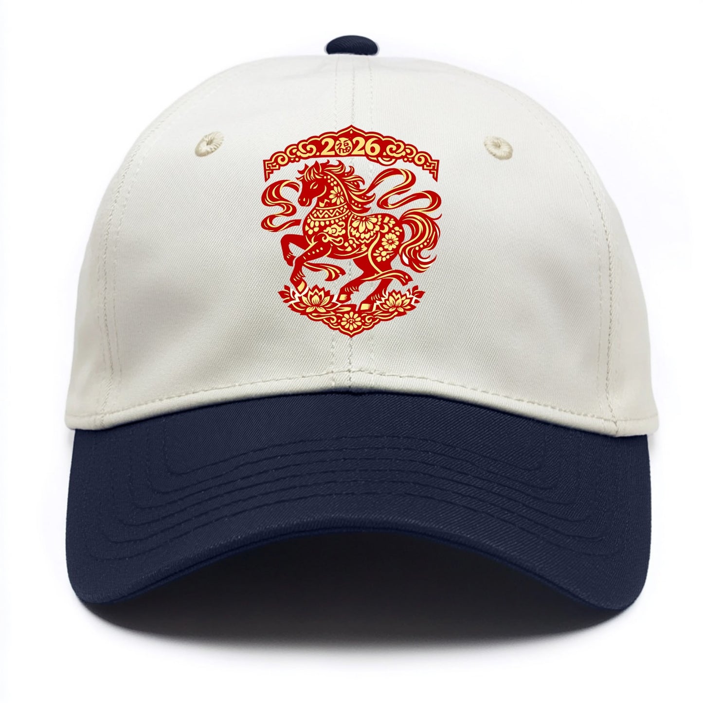 DANCING HORSE | Elegant prancing horse in motion | Graceful curved pose | Floating - Two Tone Cap - Navy