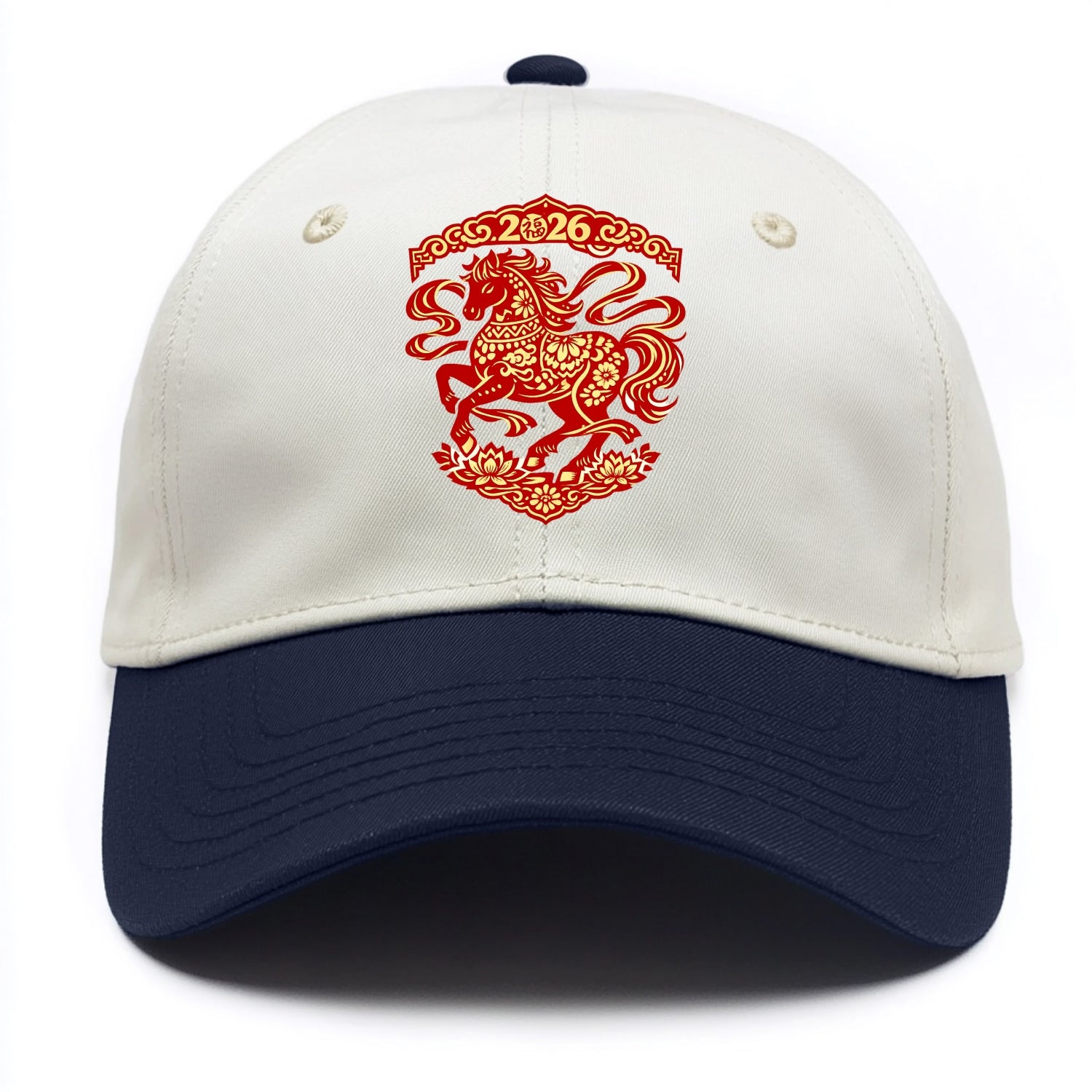 DANCING HORSE | Elegant prancing horse in motion | Graceful curved pose | Floating - Two Tone Cap - Navy