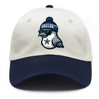 Dallas Mockingbird wearing Cowboys beanie with sheriff star and wayfarer sunglasses - Two Tone Cap - Navy