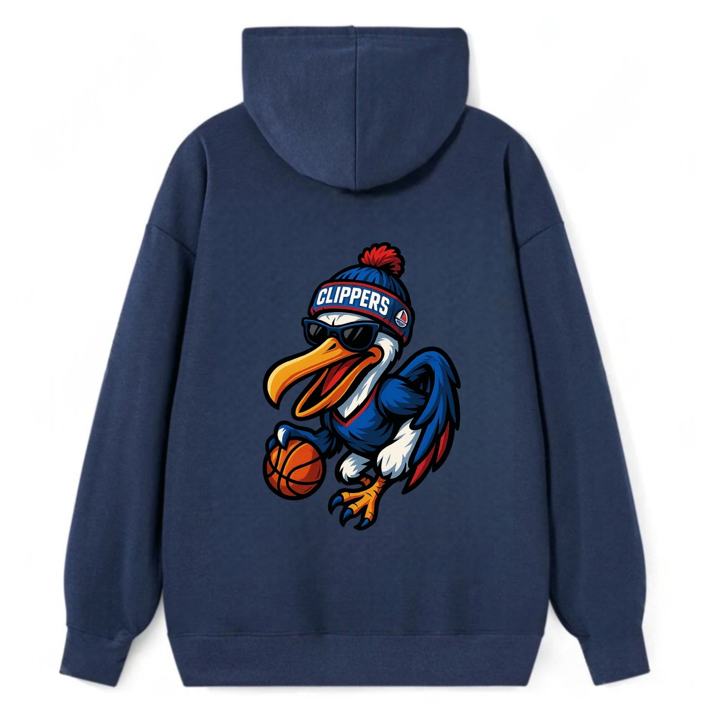 Los Angeles Pelican wearing Clippers beanie with sailboat patch and - Classic Pullover Hoodie - Navy