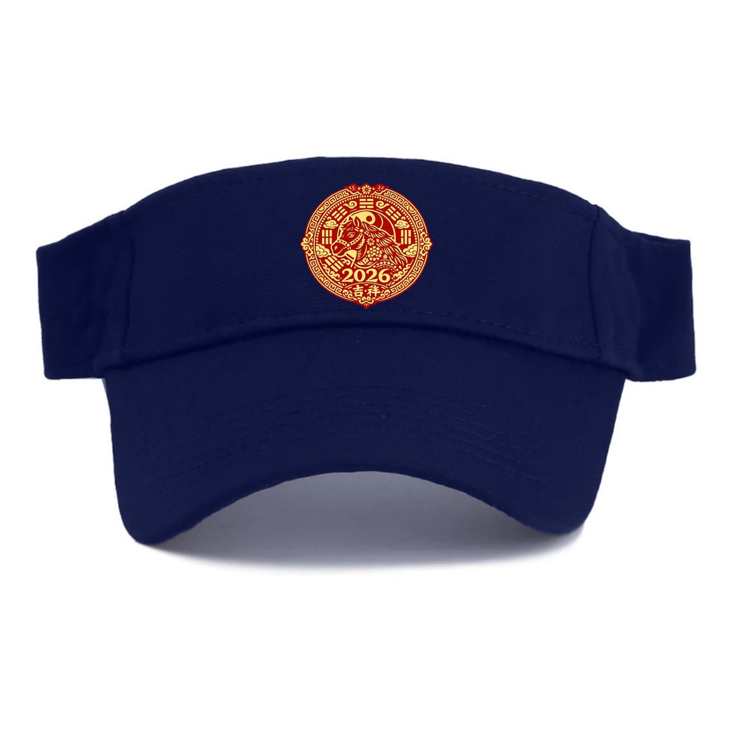LUCKY HORSE MEDALLION | Circular medallion with horse profile | Intricate Chinese pattern - Visor - Navy