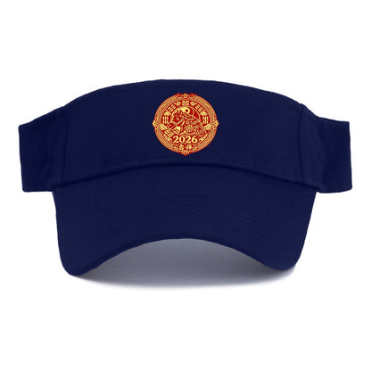 LUCKY HORSE MEDALLION | Circular medallion with horse profile | Intricate Chinese pattern - Visor - Navy