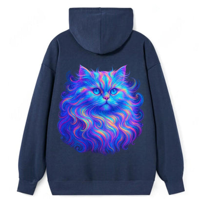 Luxurious Persian cat with flowing fur that refracts into rainbow prisms, - Classic Pullover Hoodie - Navy