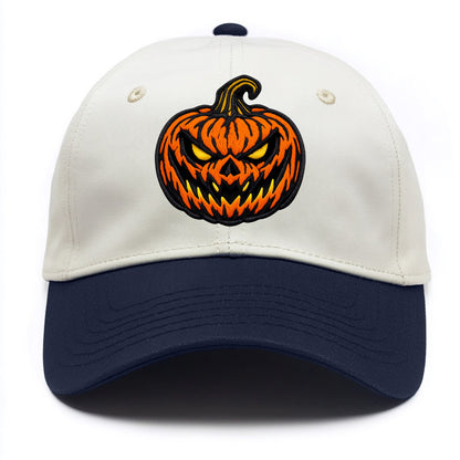 HALLOWEEN PUMPKIN - jack o lantern in orange and black , spooky - Two Tone Cap - Navy