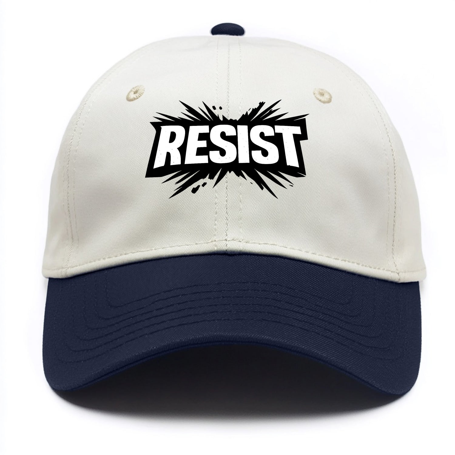 Bold typography design - "RESIST" - fighting back, standing against - Two Tone Cap - Navy