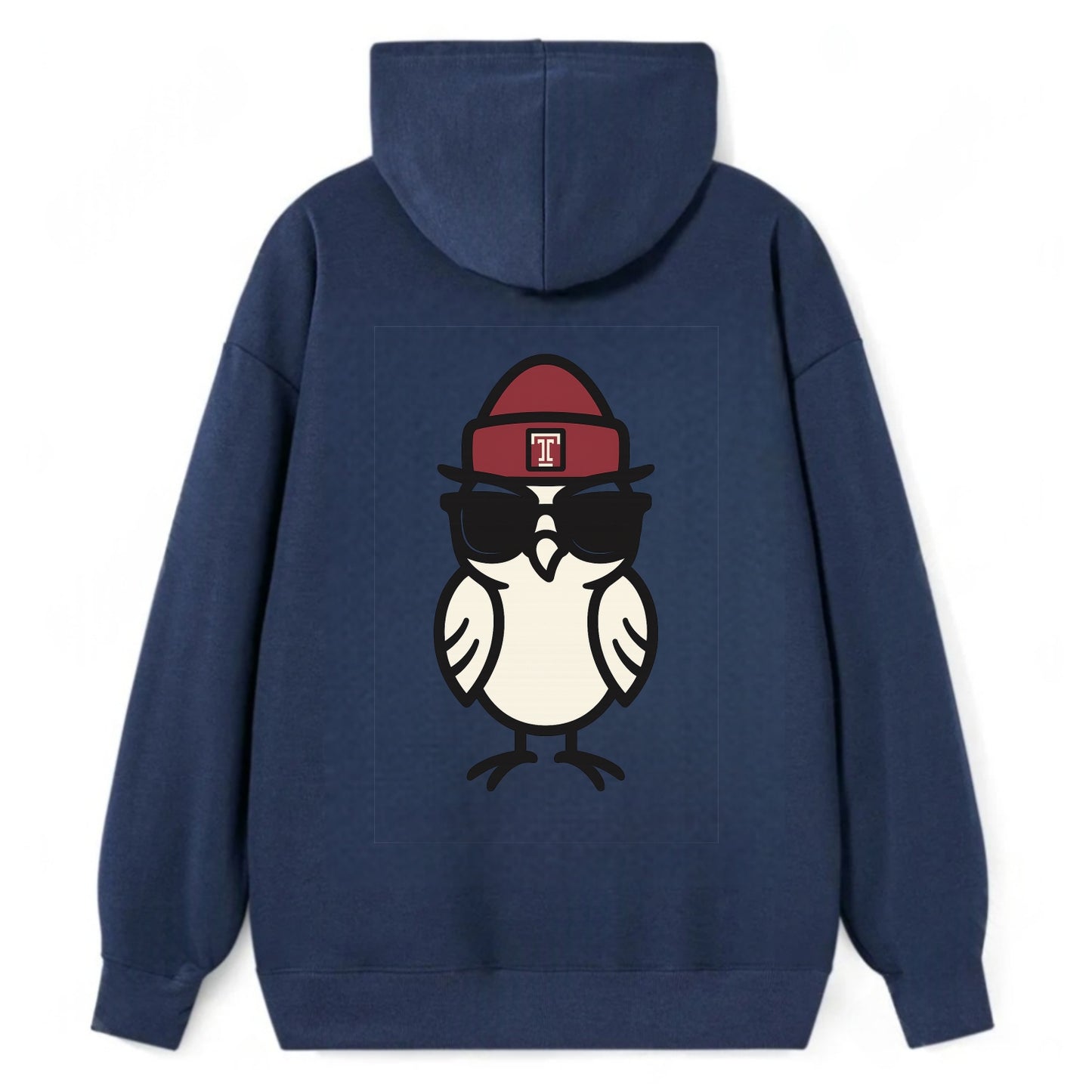 Philadelphia Owl wearing Temple beanie with T patch - Classic Pullover Hoodie - Navy